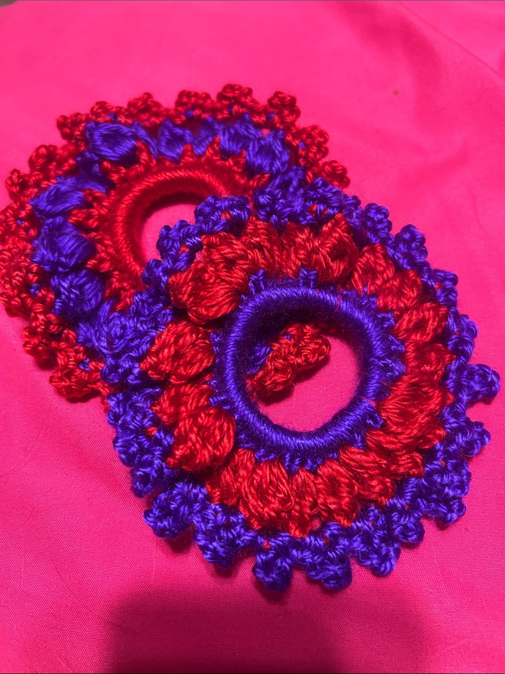 Hair Scrunchies in Bright Red and Royal Purple